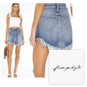 NWOT Free People Women 25 Bailey Fringe Hem Denim Jeans Mini Skirt BOHO Festival